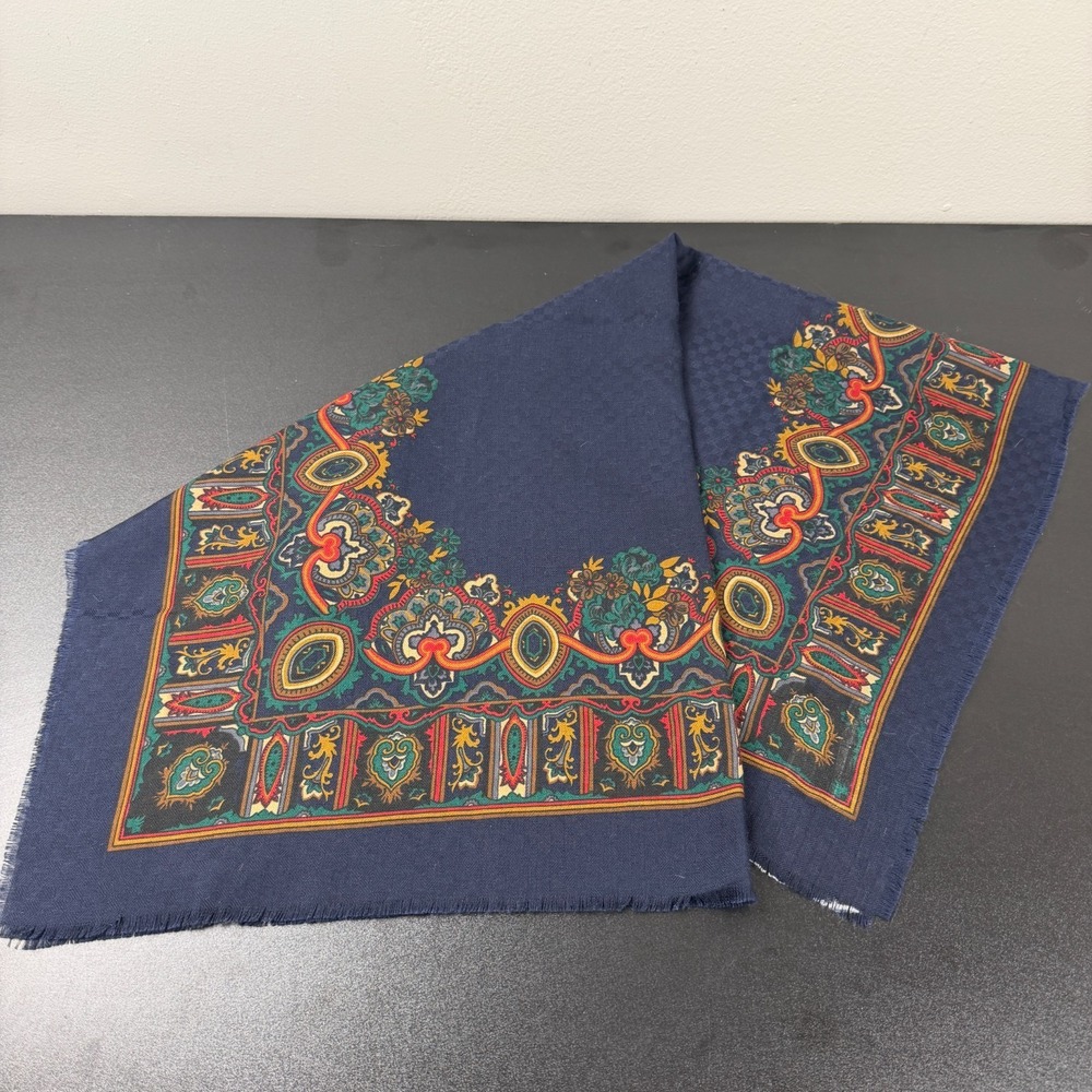 Vintage Dillard's Square Scarf Women's Navy 100% Polyester Ornate Print Italy